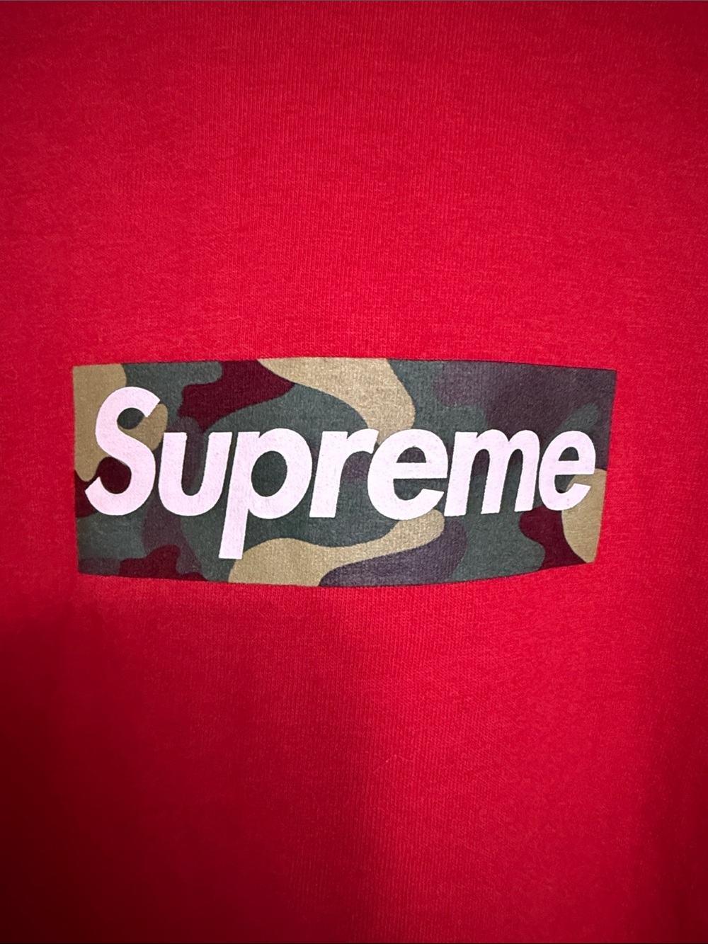 Supreme Red Tee with Camo Box Logo - Picture 3 of 5